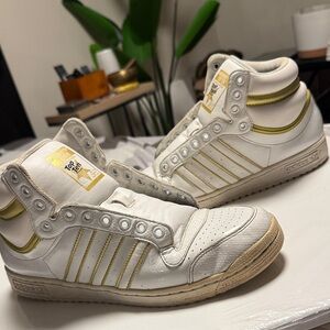 Adidas White and Gold Top Ten Sneakers